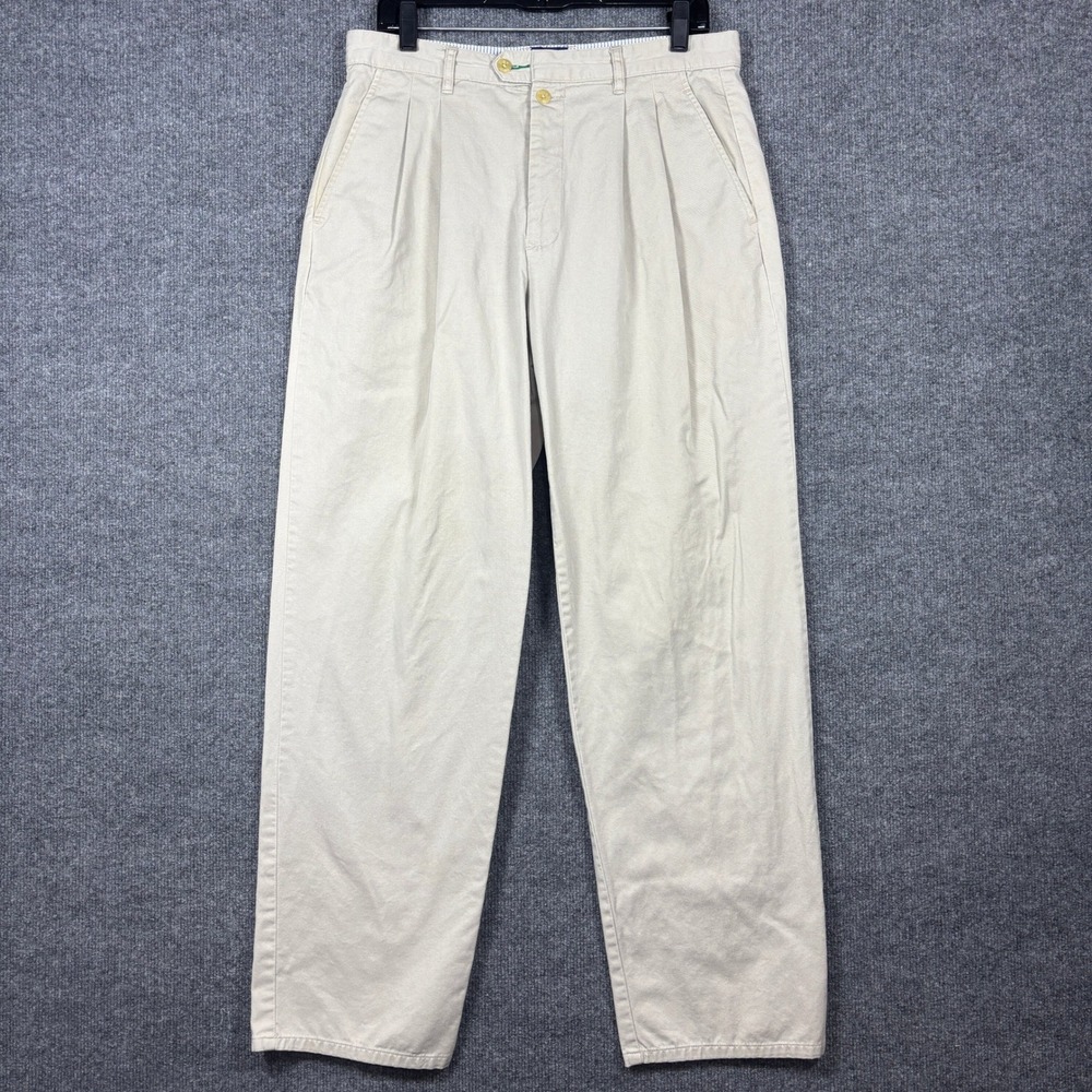 Vintage 90s Tommy Hilfiger Mens 33x32 (Fits 33x31) Beige Pleated Chino Pants